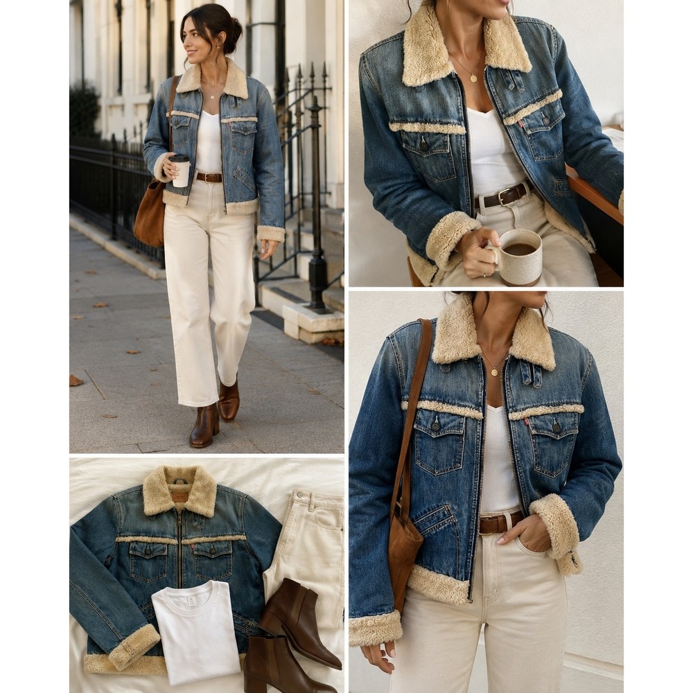 Vintage Levi's Women's Sherpa Trucker Denim Jacket Y2K high neck Women's Medium